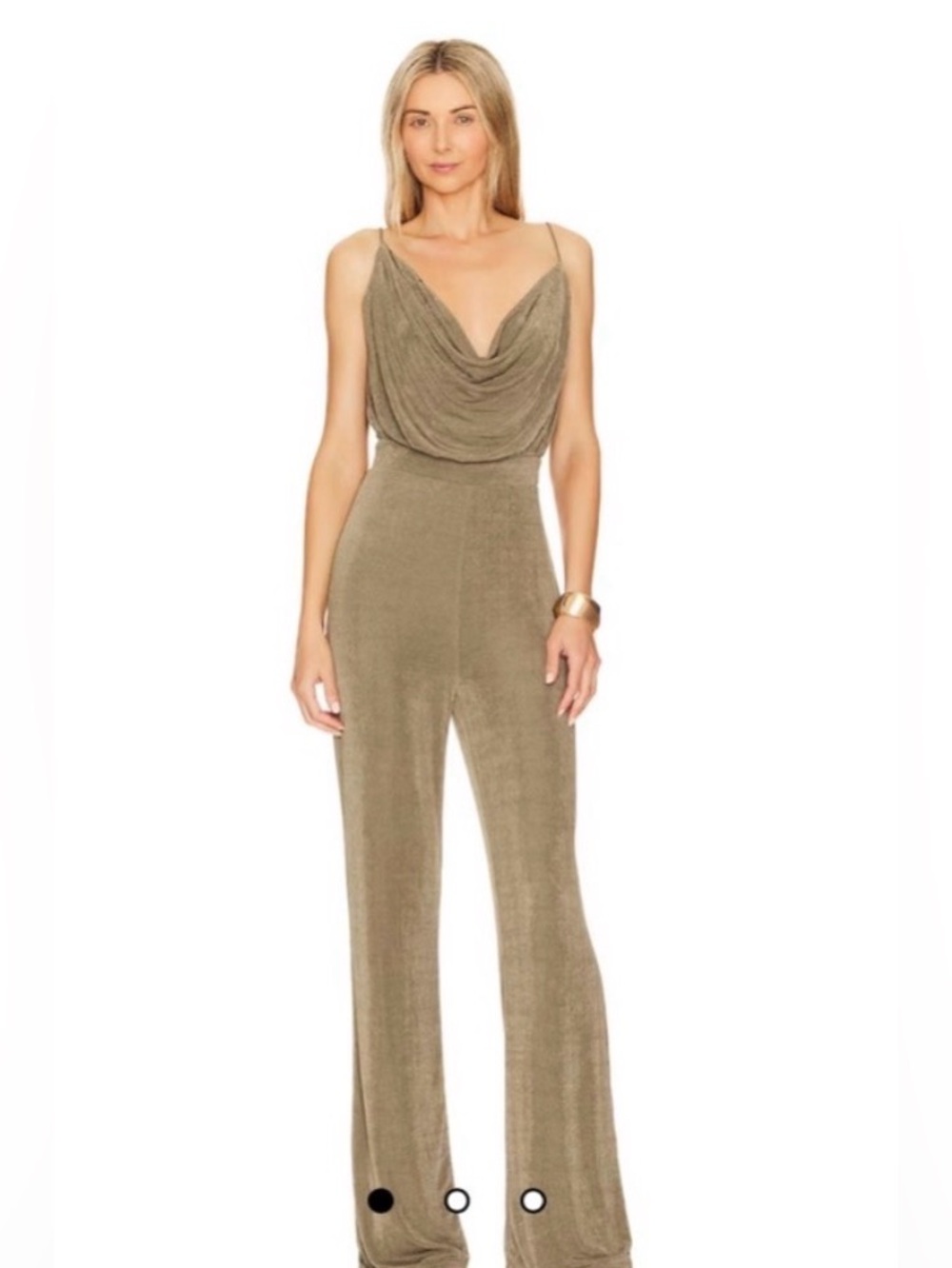 Moyra Mishka Olive Cowl-Neck Wide-Leg Jumpsuit